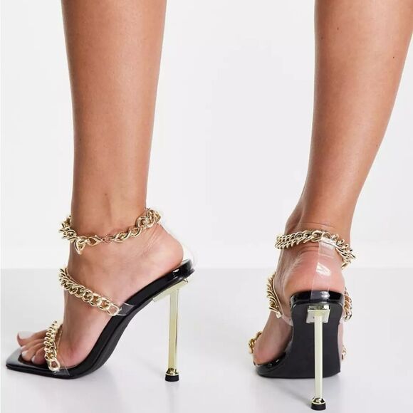 BRAND NEW FASHION NOVA MIGHTY CHAIN STRAP HEELS IN BLACK SANDAL - Picture 14 of 14